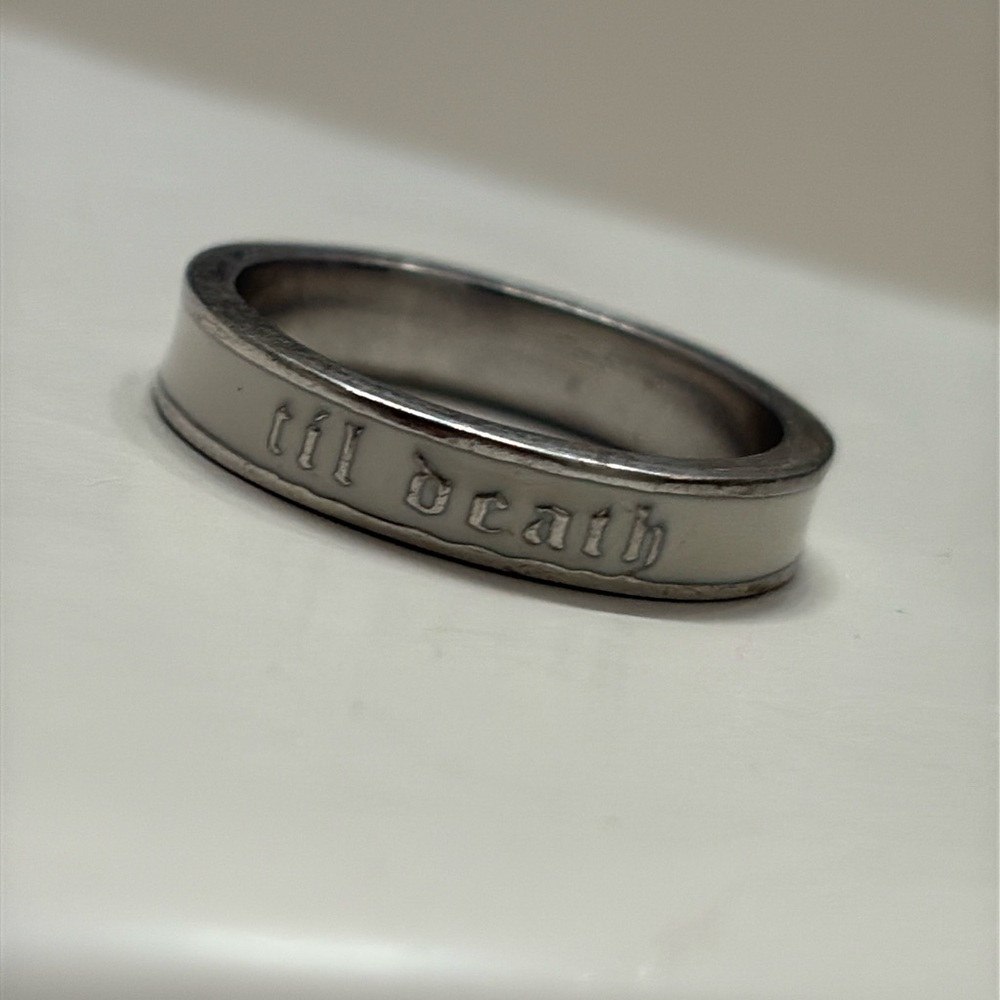 Engraved Silver Band Ring - 'Til Death